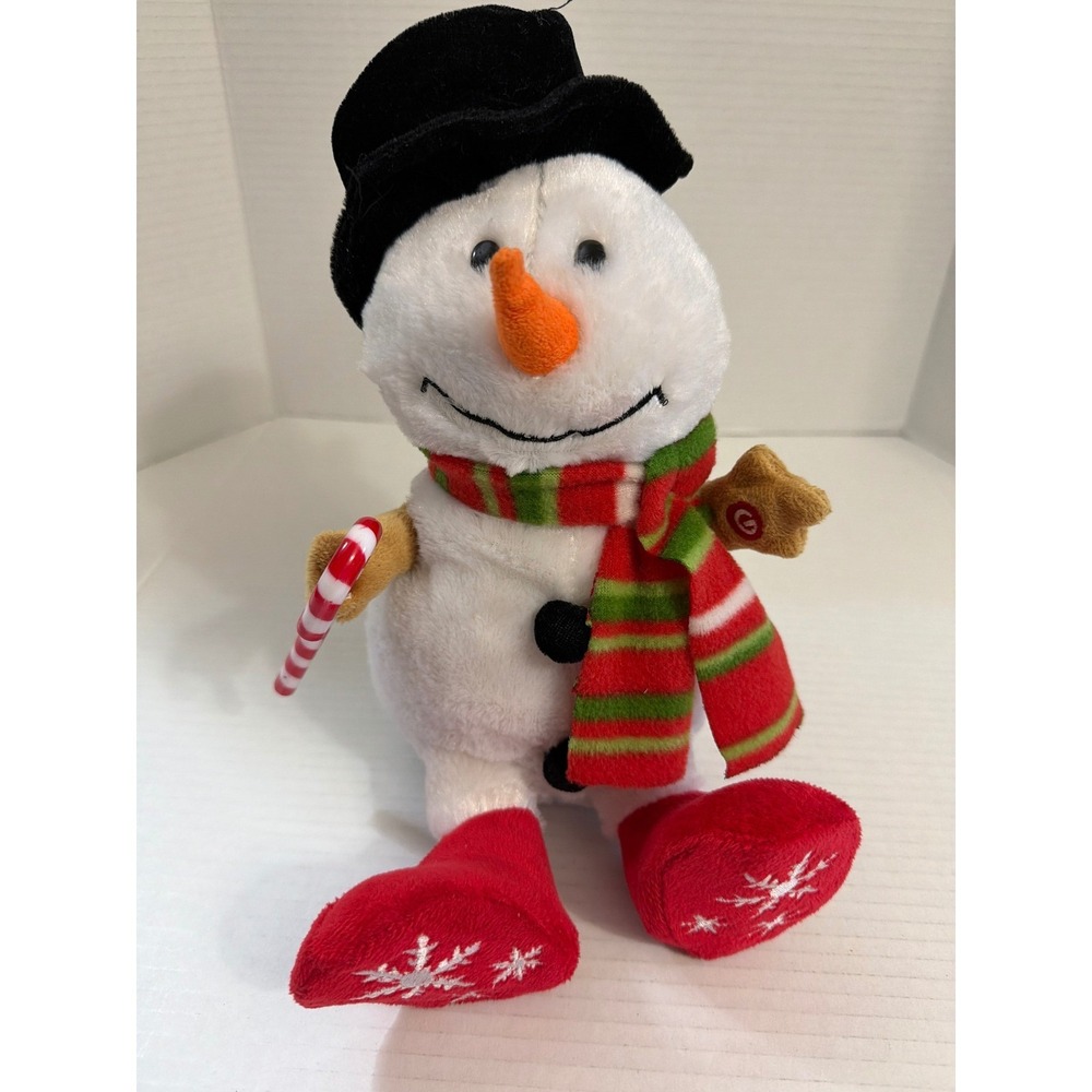 Gemmy Musical Animated Snowman Plush Toy Candy Cane Christmas Approx 11" Singing